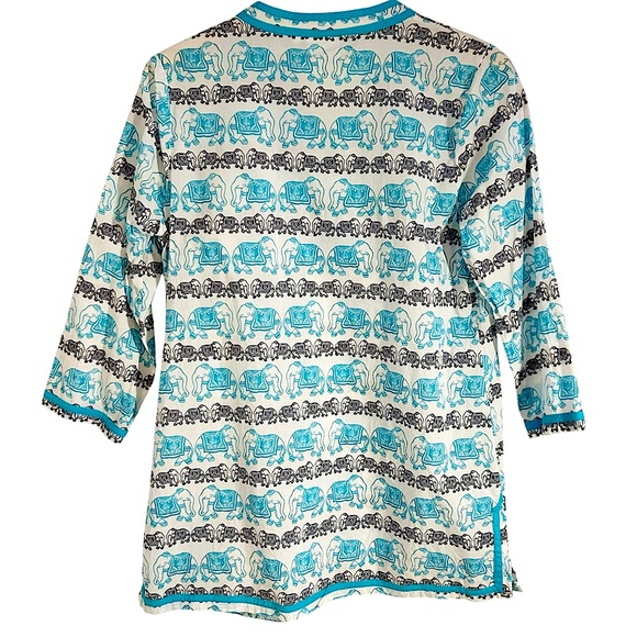 Crown & Ivy Beach Elephant Print Tunic Coverup White Blue & Black Size Small - Picture 2 of 10